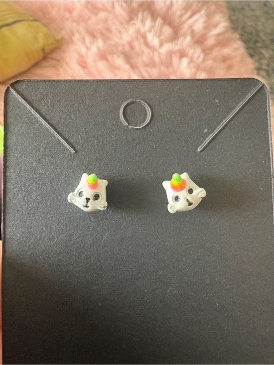 Cute White Cat Unicorn Stud Earrings with Full Body Posts 4