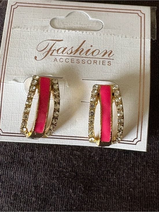 Coral & Gold Ton Crystal Hoop Drop Post Earrings NWT 4