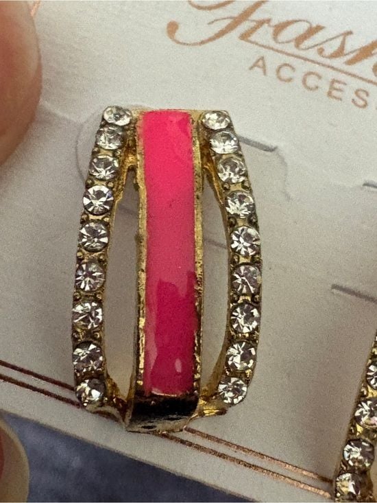 Coral & Gold Ton Crystal Hoop Drop Post Earrings NWT 5