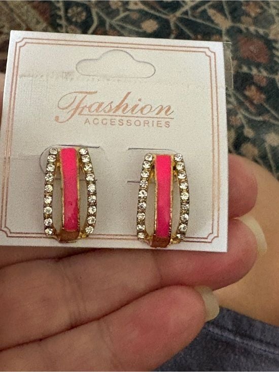 Coral & Gold Ton Crystal Hoop Drop Post Earrings NWT 7