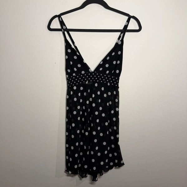 Vintage Y2K Isabella Black Polka Dot Micro Mesh Slip Dress Size L Fits M