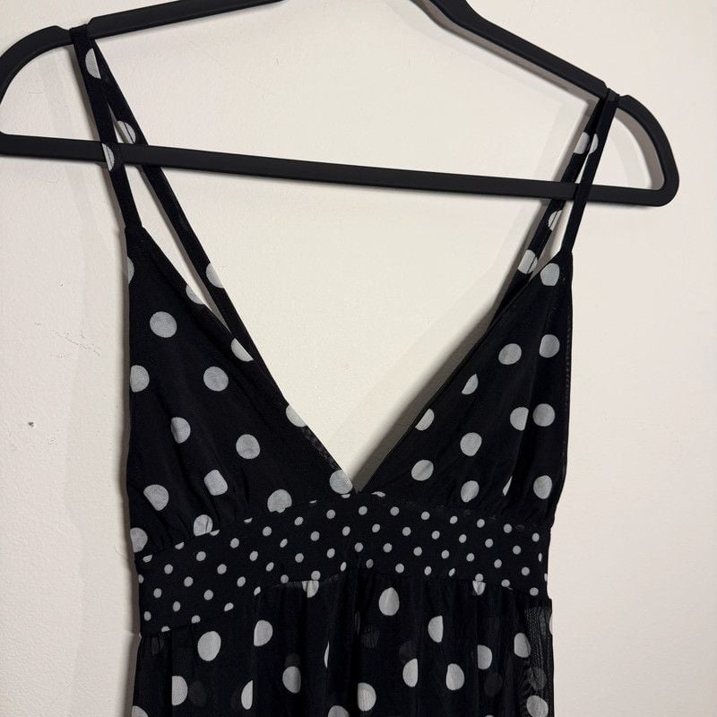 Vintage Y2K Isabella Black Polka Dot Micro Mesh Slip Dress Size L Fits M 3