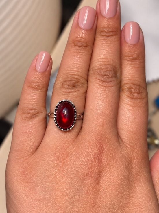 Black Amber Ring • Adjustable • Silver-Plated Nickel Free • Heart Bezel 3
