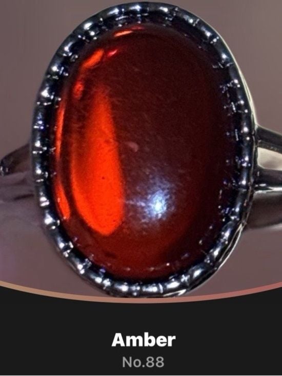Black Amber Ring • Adjustable • Silver-Plated Nickel Free • Heart Bezel 4