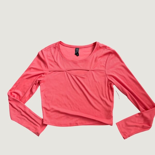 Cycle House Layla Long Sleeve Top L Pink Keyhole Rib Knit