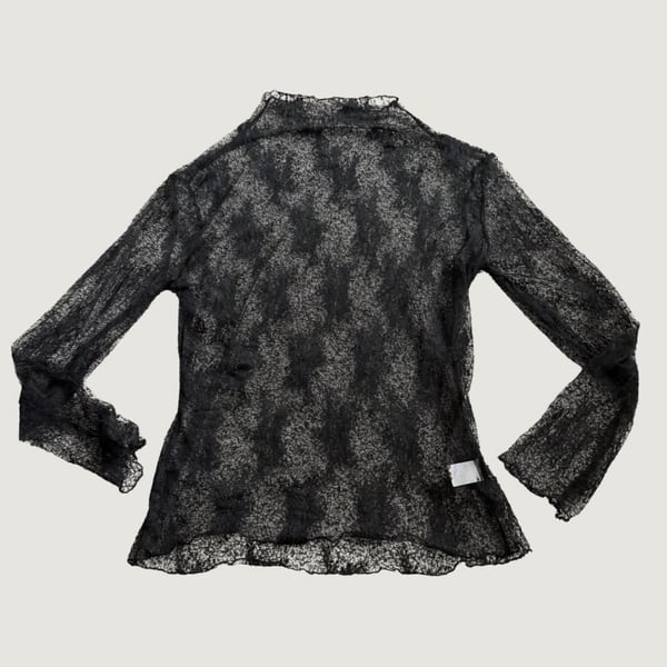 Black Sheer Lace Long Sleeve Top Y2K Lettuce Trim Mesh