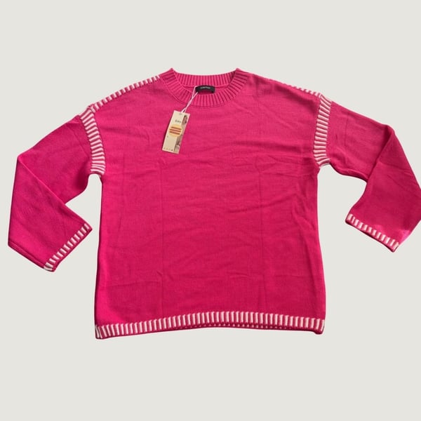 Dokotoo Contrast Stripe Crewneck Sweater Pink
