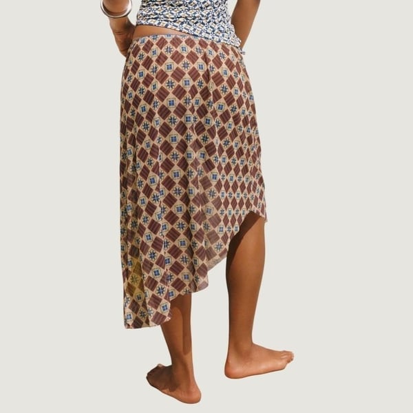 Anthropologie Sorrento Mesh Midi Skirt Brown Tile Print Size M