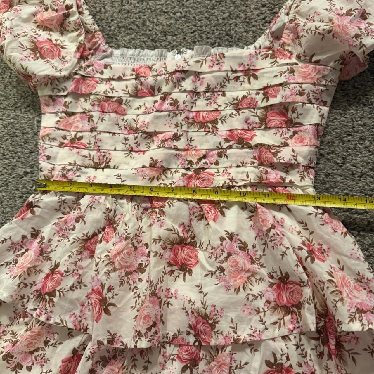 Altar'd State Floral Tiered Mini Dress XS Pink Cottagecore Puff Sleeve 7