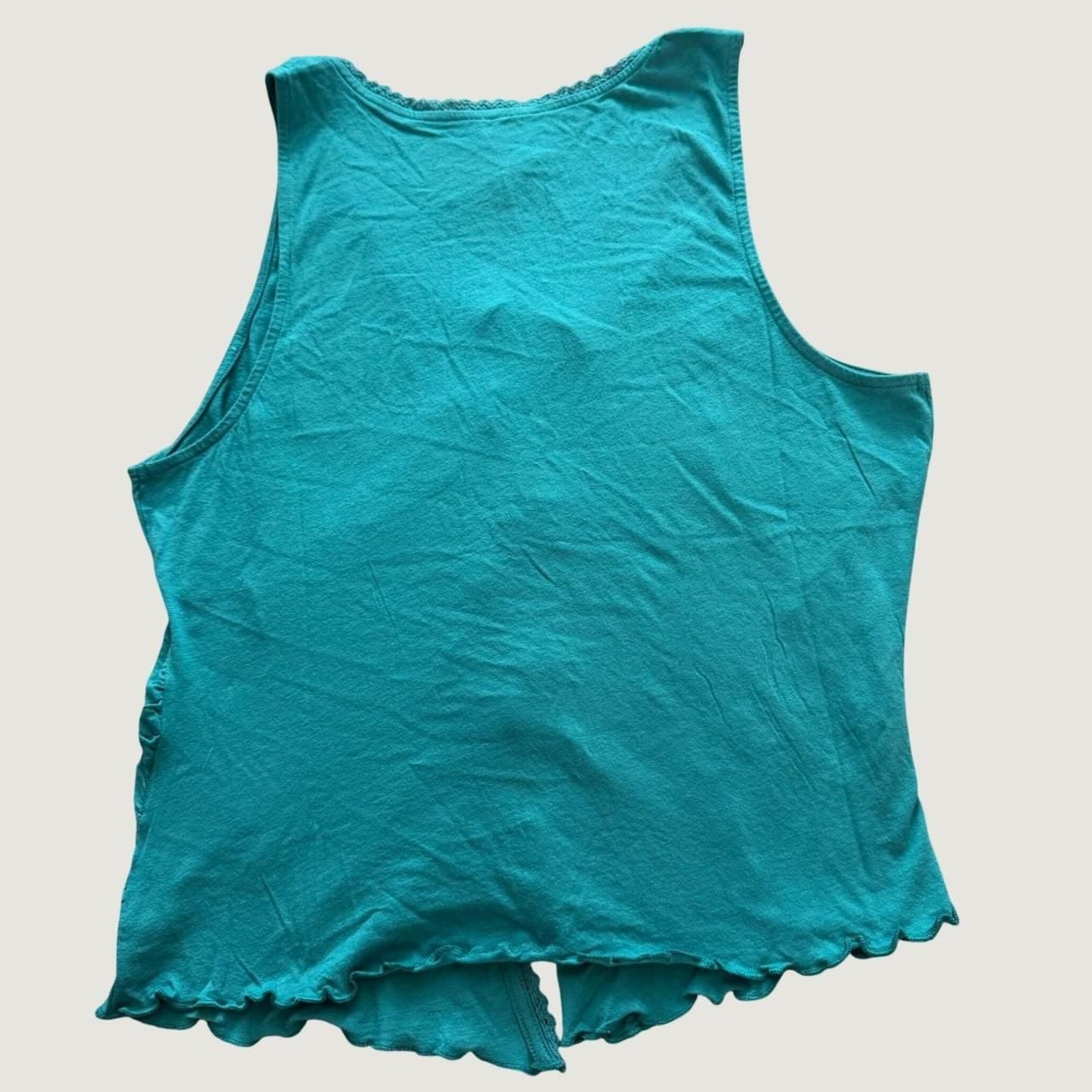 Anthropologie Smocked Tie Front Tank Top Large Boho Lace Trim Teal Green 3