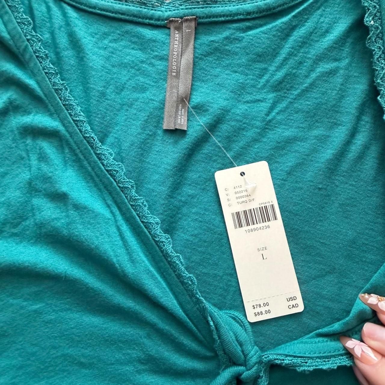 Anthropologie Smocked Tie Front Tank Top Large Boho Lace Trim Teal Green 5