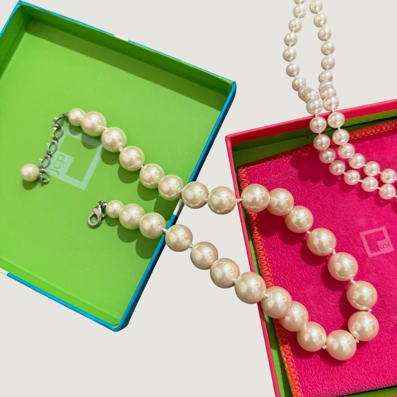 JCP Faux Pearl Necklace Set Graduated and Uniform Strands 2