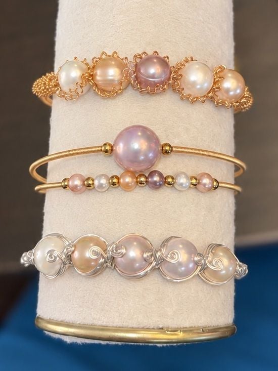 PICK 1 • Freshwater Pearl Wire Bangle • Hand-Wired Nickel Free Hypoallergenic 2