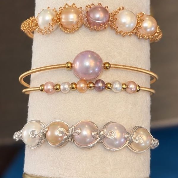 PICK 1 • Freshwater Pearl Wire Bangle • Hand-Wired Nickel Free Hypoallergenic