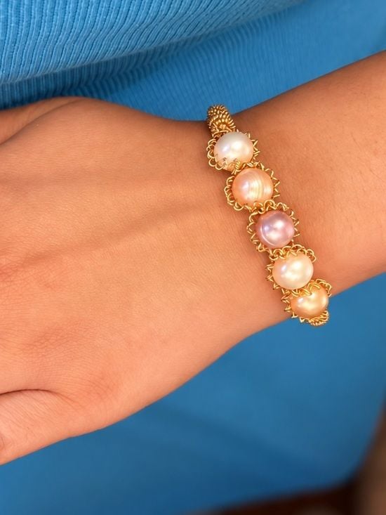 PICK 1 • Freshwater Pearl Wire Bangle • Hand-Wired Nickel Free Hypoallergenic 10