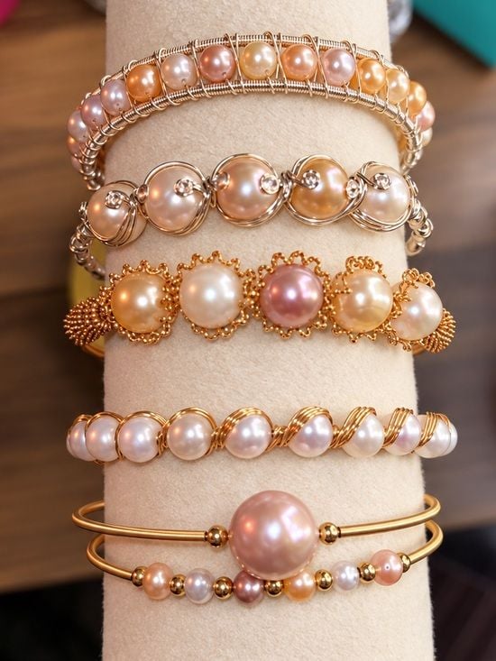 PICK 1 • Freshwater Pearl Wire Bangle • Hand-Wired Nickel Free Hypoallergenic 12