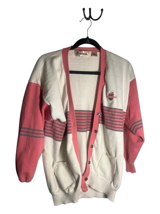 Vintage Lady Antigua Cress Creek Country Club Cardigan Pink Striped Size L 2