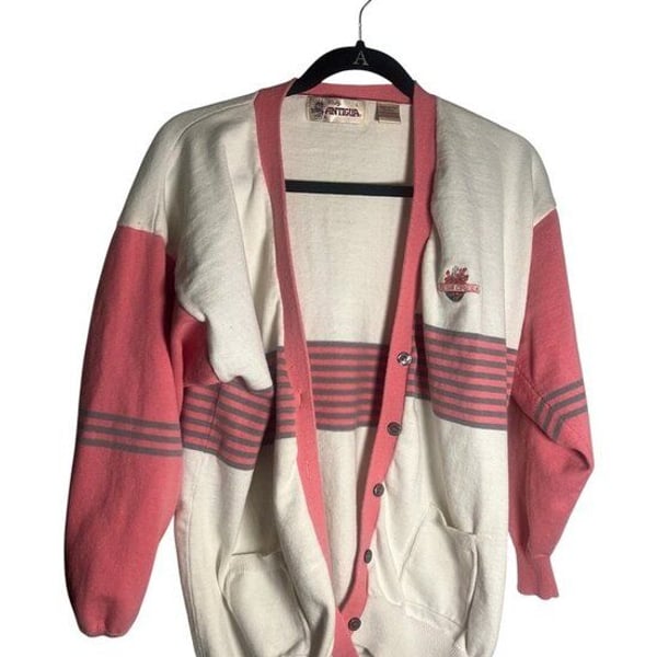 Vintage Lady Antigua Cress Creek Country Club Cardigan Pink Striped Size L
