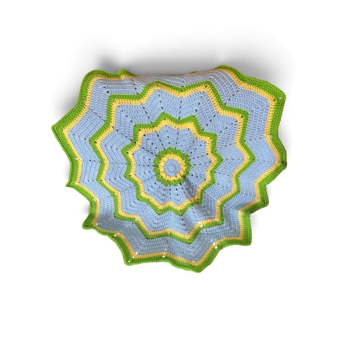 Handmade 12 Point Star Crochet Baby Blanket Afghan Multi-Color Blue Yellow Green 2