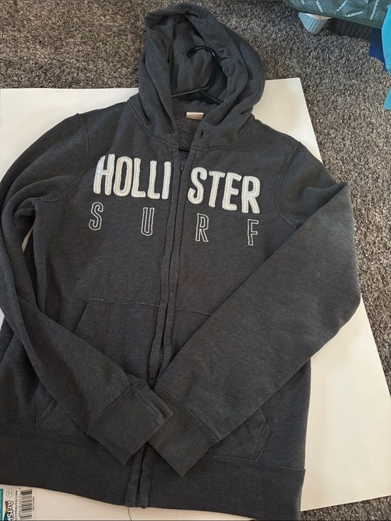 Hollister Charcoal Gray Zip-Up Hoodie with Surf Logo 2