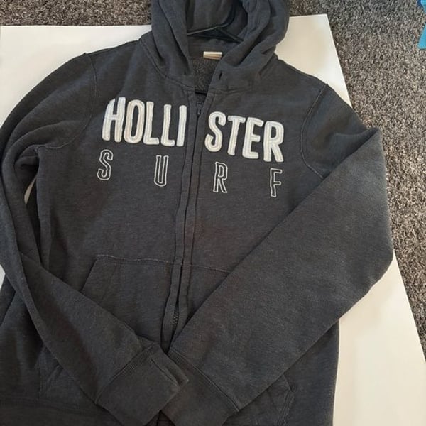 Hollister Charcoal Gray Zip-Up Hoodie with Surf Logo