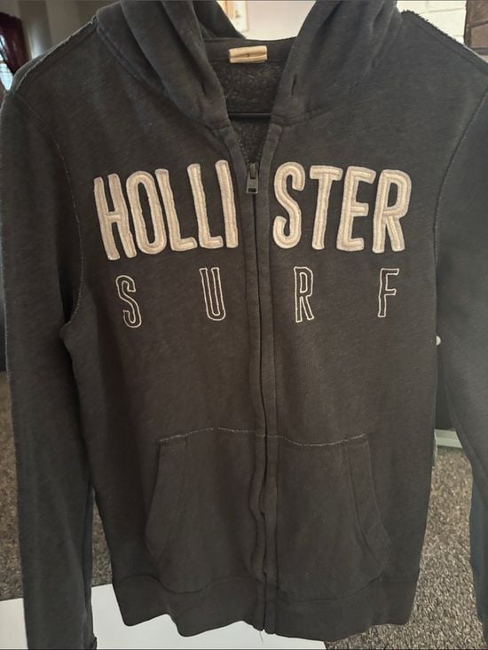 Hollister Charcoal Gray Zip-Up Hoodie with Surf Logo 4