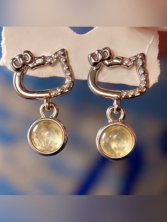 Hello Kitty Dangle Earrings with Citrine • Silver Plated 2