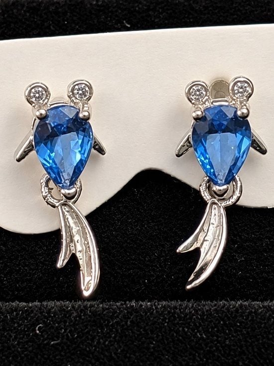 Sapphire Koi Fish Earrings β’ Tail Dangle Drops β’ Nickel Free 2