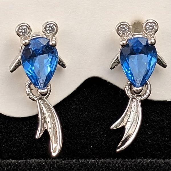 Sapphire Koi Fish Earrings • Tail Dangle Drops • Nickel Free