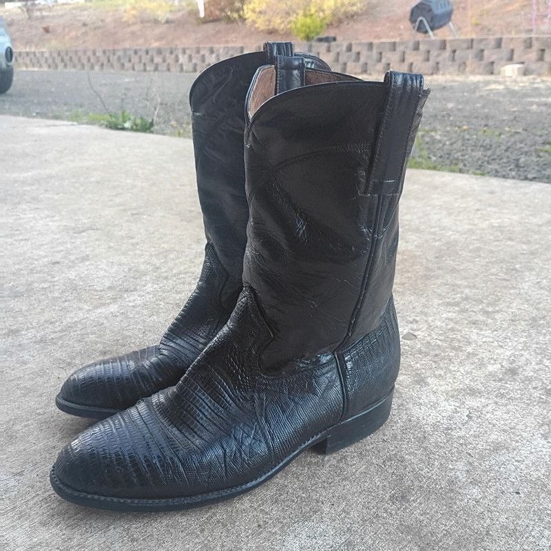 vintage La Nacional black Teju lizard roper boots 2