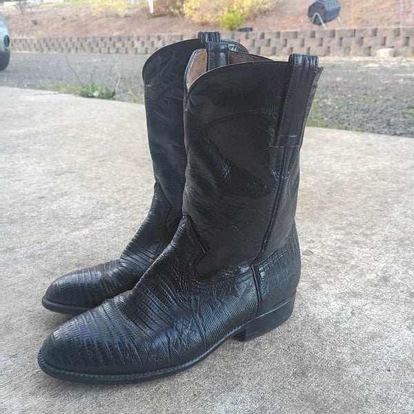 vintage La Nacional black Teju lizard roper boots