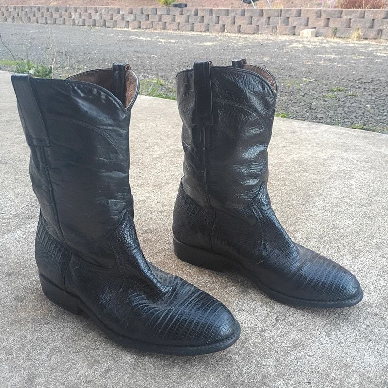 vintage La Nacional black Teju lizard roper boots 3