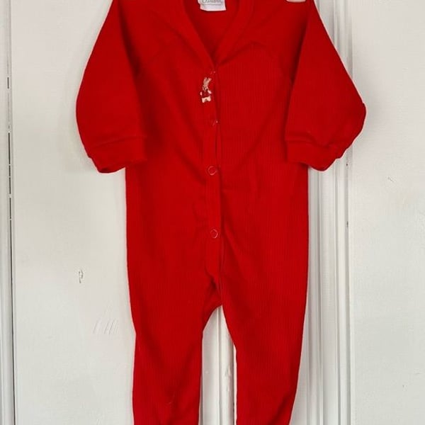 Carter's Red Ribbed Baby Footie with Rabbit Detail