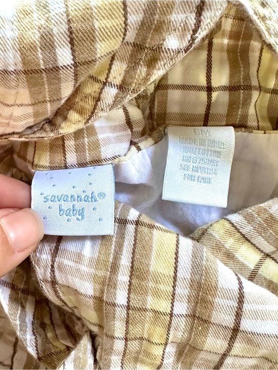 Savannah Baby Plaid Cotton Kids Overalls - Tan & White 4
