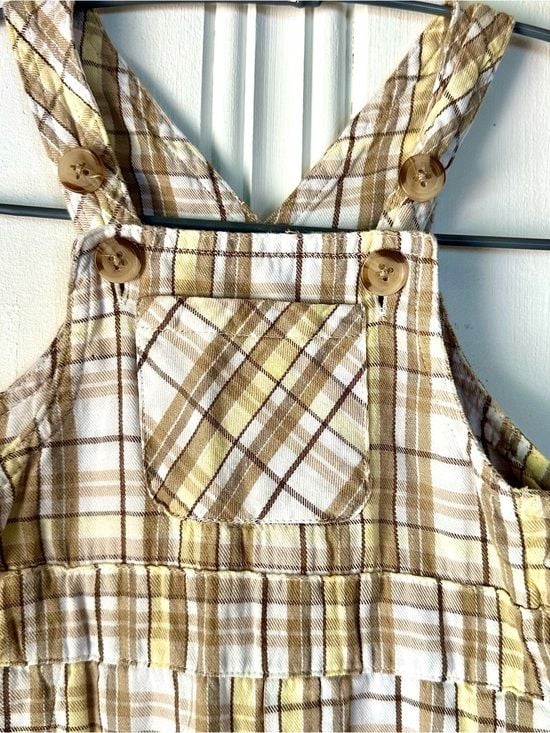 Savannah Baby Plaid Cotton Kids Overalls - Tan & White 5