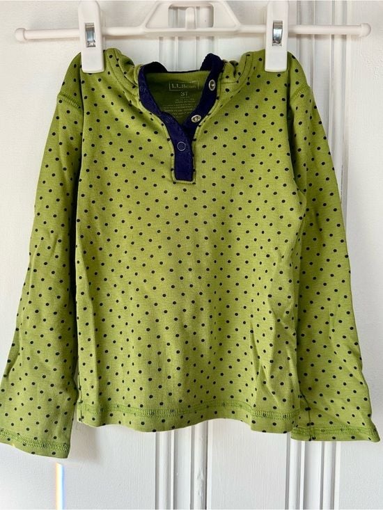 L.L.Bean Kid’s Lime Green & Navy Polka Dot Henley - 3T 2