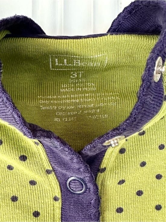 L.L.Bean Kid’s Lime Green & Navy Polka Dot Henley - 3T 4