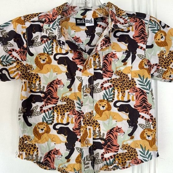 Baby/Kids 12M Short-Sleeve Jungle Animal Button-Up Shirt by Mick Mack