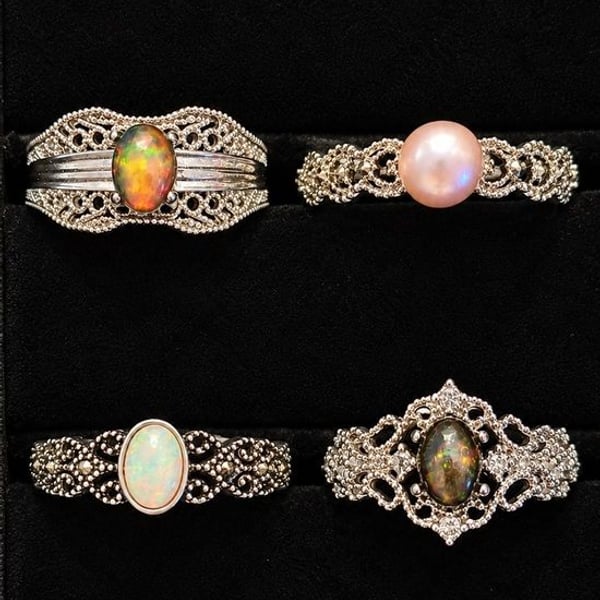 Pick 1 | Silver Filigree Opal and Pink Pearl Rings | 6mm natural gems