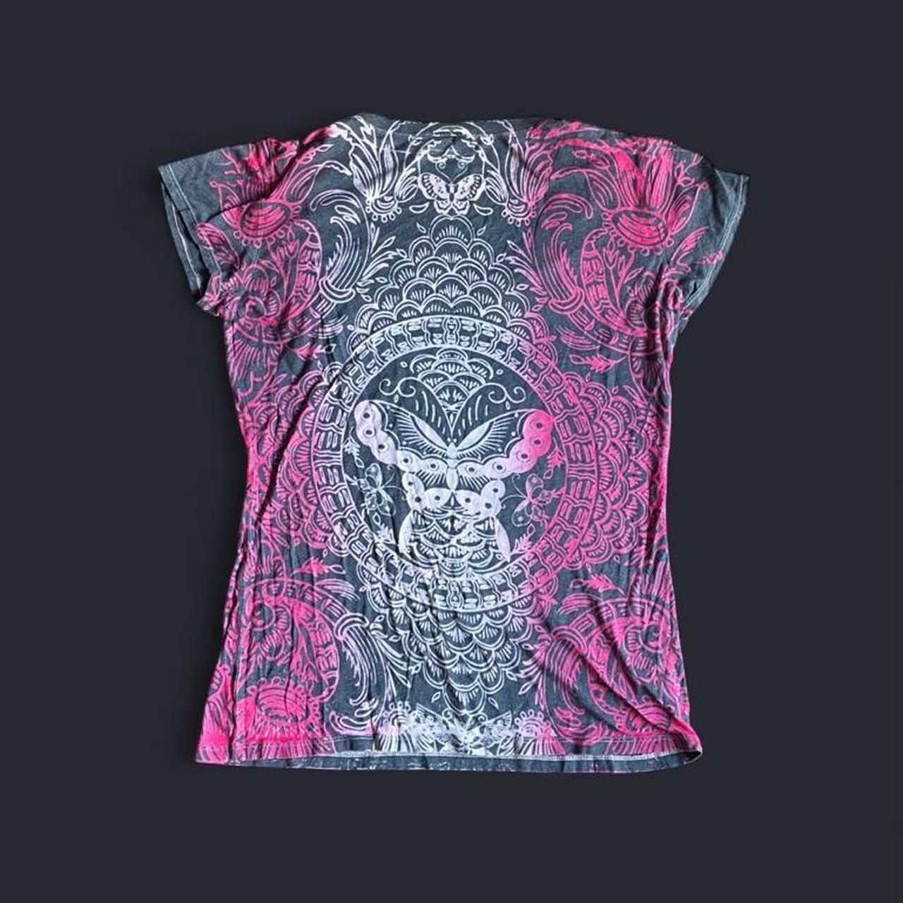 Y2K Gothic Shirt Women’s XL Grunge V-Neck Baby Tee Black Pink 6