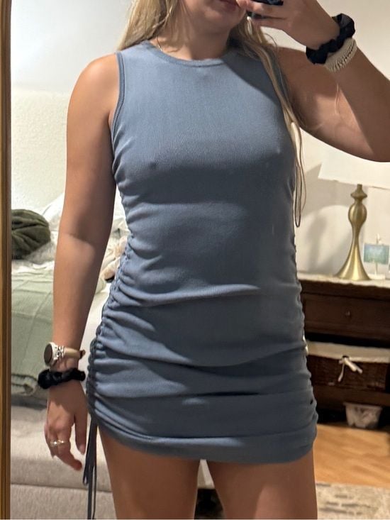 Lioness Dusty Blue Sleeveless Ruched Side Bodycon Mini Dress🦋 2