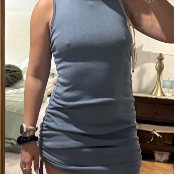 Lioness Dusty Blue Sleeveless Ruched Side Bodycon Mini Dress🦋