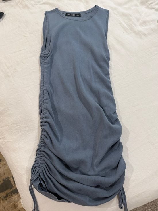 Lioness Dusty Blue Sleeveless Ruched Side Bodycon Mini Dress🦋 4
