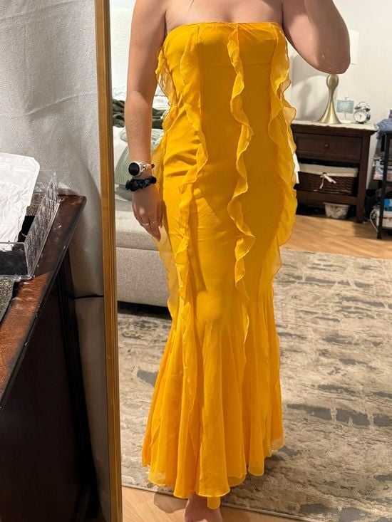 ASOS design strapless Ruffle Dress in Mustard Yellow🌻 2