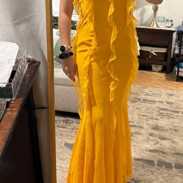 ASOS design strapless Ruffle Dress in Mustard Yellow🌻
