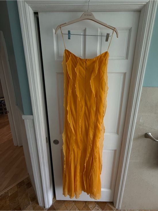 ASOS design strapless Ruffle Dress in Mustard Yellow🌻 4