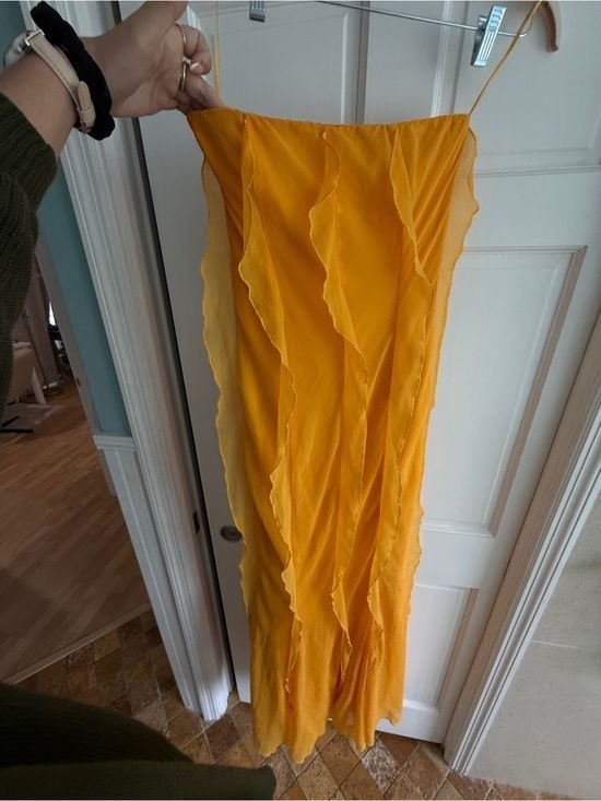 ASOS design strapless Ruffle Dress in Mustard Yellow🌻 5