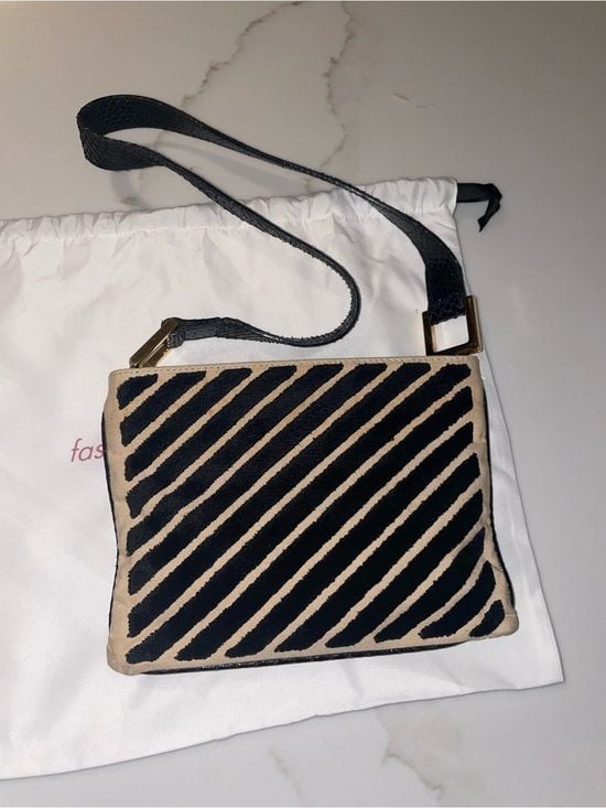 RARE 1970s Fendi Black & Beige Velvet Logo shoulder bag 3