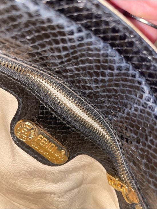 RARE 1970s Fendi Black & Beige Velvet Logo shoulder bag 5