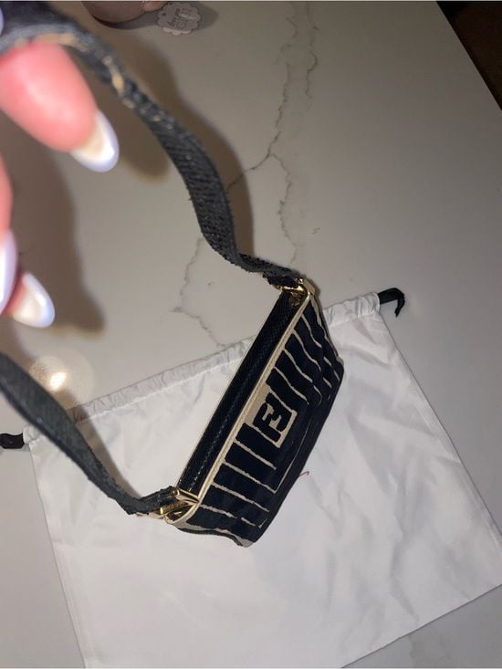 RARE 1970s Fendi Black & Beige Velvet Logo shoulder bag 6